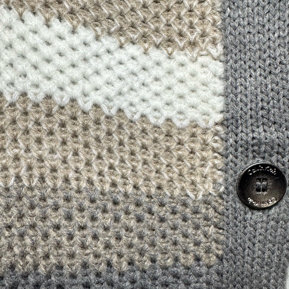 Calvin Klein Striped Sweater Tunic Silver Side Button Poncho - One Size (XXL) - Picture 2 of 12